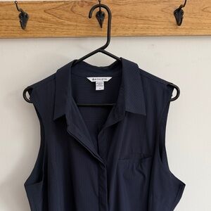 Athleta Dark Blue Striped Sleeveless Blouse